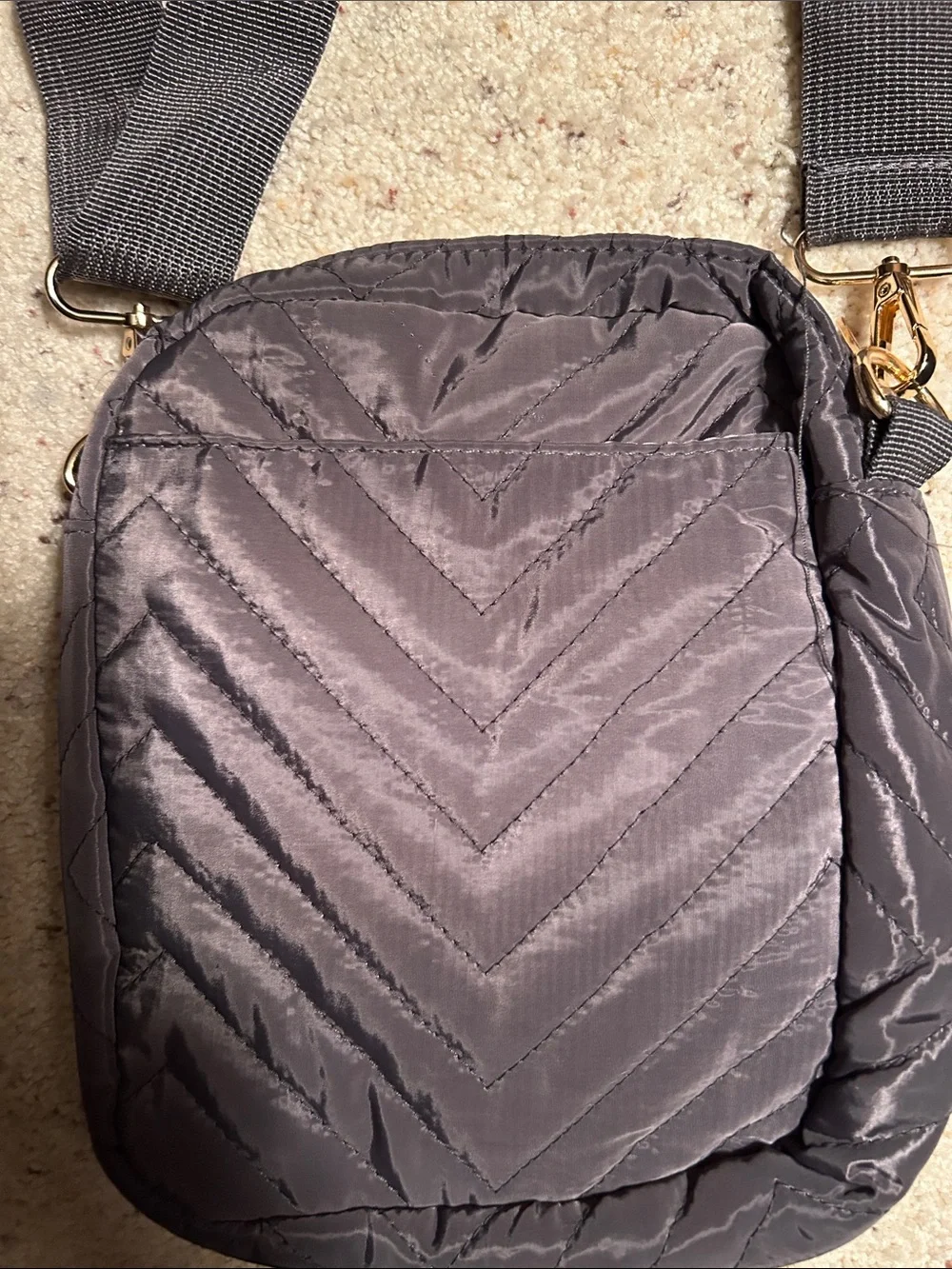 Gray Kedzie Quilted Crossbody Bag with Adjustable Strap